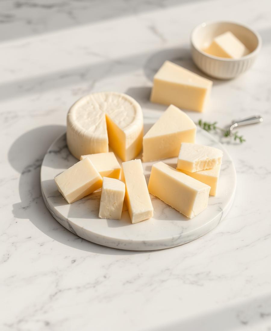 Cheese and butter on a marble board
